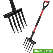 5-Tine Heavy Duty Pitchfork Garden Tool Digging Composting Aerating Soil New