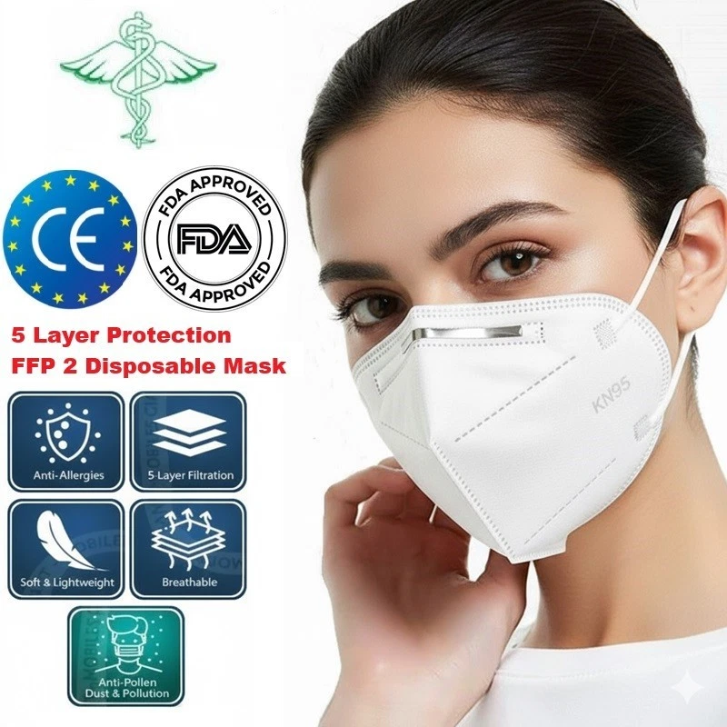FFP2 N95 FACE MASKS POLLEN DUST RESPIRATOR PROTECTION NON MEDICAL SURGICAL x 50