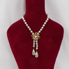 Vtg MIRIAM HASKELL SIGNED STUNNING Baroque Pearl Dangle Drop Necklace
