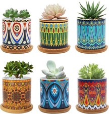 FORAGIFT 7.5CM Succulent Plant Pot, Ceramic Mandala Pattern Cactus Plants Pot