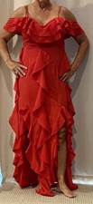 NWT-Pretty Little Thing Women's Maxi Ruffle cold shoulder Dress -Sz 6
