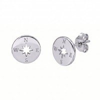 Ohrstecker Kompass 925 Silber Runde Scheibe Nordstern - Silverly