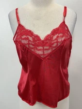 Vtg Vassarette Cami Tank Top Sz X-Large 44 Red Lace Trim Made USA 90s