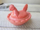 Vintage Pink Milk Glass Westmoreland Mini HEN ON NEST CANDY DISH Trinket Box