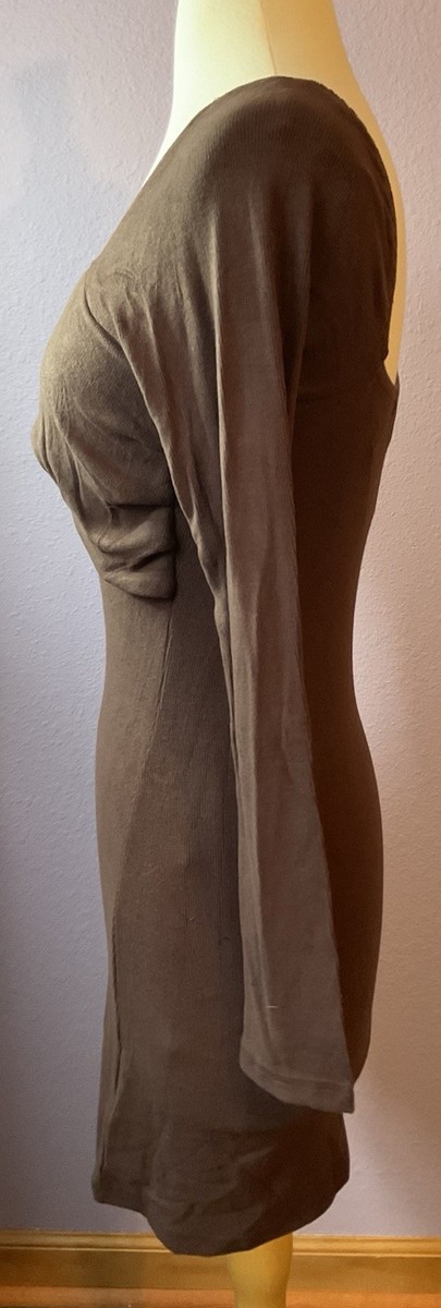 Chocolate Brown Twist Front Bodycon Ribknit Long Sleeve Dress Small NEW |  eBay