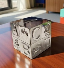 ABC Block Design Baby Coin Bank Silver Plated - Preowned with Original Box