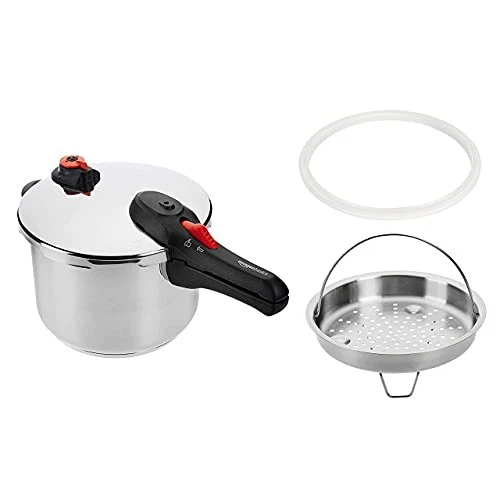 Stainless Steel Pressure Cooker with Steamer, 6 litres, Silver