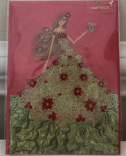 Papyrus Poinsettia Party Girl Holiday Card New In Sealed Packaging With Envelope