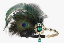 FLAPPER HEADBAND -1920s Flapper Headband with Faux Feathers  Rhinestones