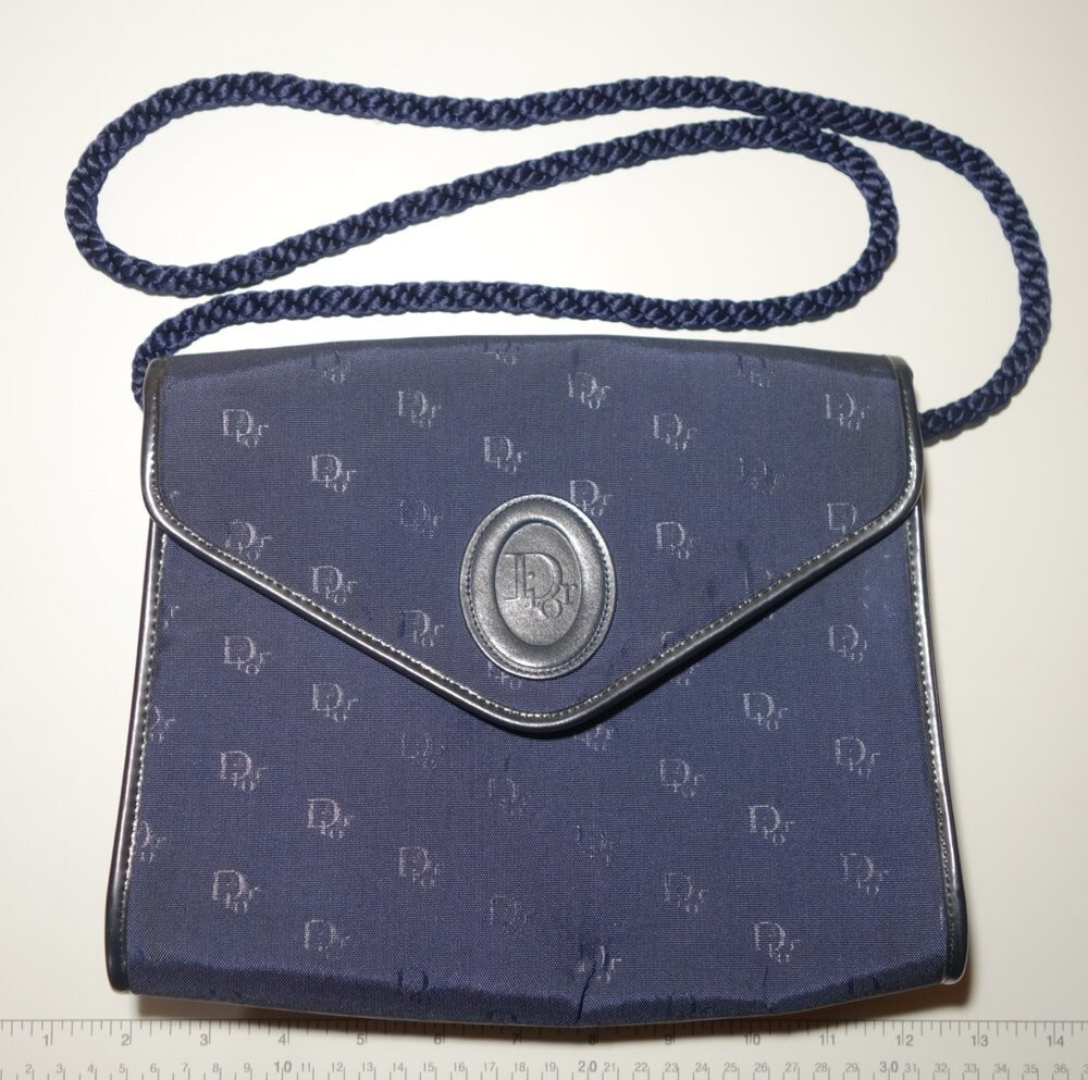 Vtg 1980s Christian Dior Navy Blue Envelope Shoulder Belumes