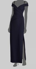  210 Ralph Lauren Womens Blue Beaded Cold-Shoulder Sleeveless Gown Dress Size 10