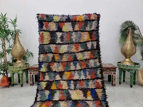 Moroccan Handmade Vintage Rug 3'1x8'7 Berber Geometric Multicolor Cotton Carpet - Picture 3 of 12