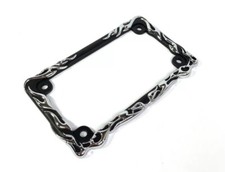 Black W Chrome Flames Motorcycle License Plate Frame Tag Holder - Metal