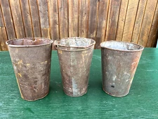 Vintage 3 Sap Pails Buckets Flower Planters 13" High Maple Syrup Tin Finish #67
