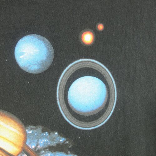 Camicia spaziale vintage uomo media nera pianeti stelle luna galassia sistema solare 1995 - Foto 21 di 21