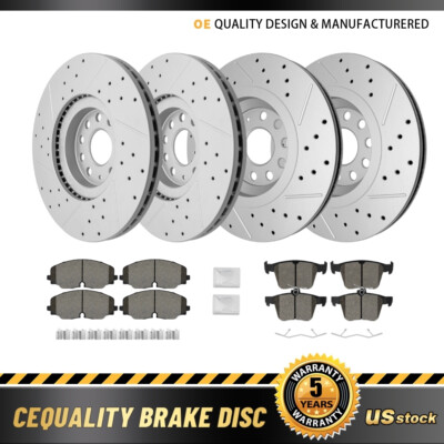 Front Rear Drilled Rotors Ceramic Brake Pads for Volkswagen Atlas 2018