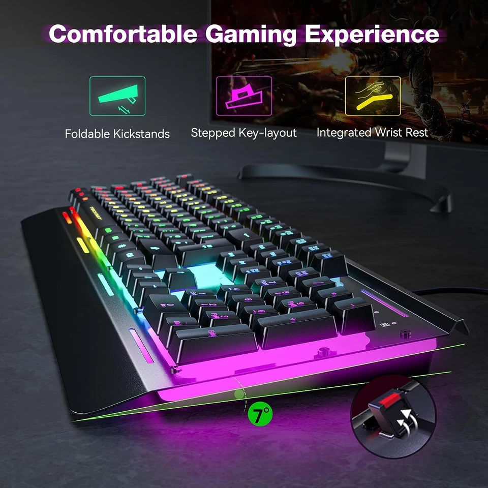 RGB Gaming Keyboard Black 105 Keys All-Metal Panel 15-Zone RGB Illumination IP32 - Image 2 of 4