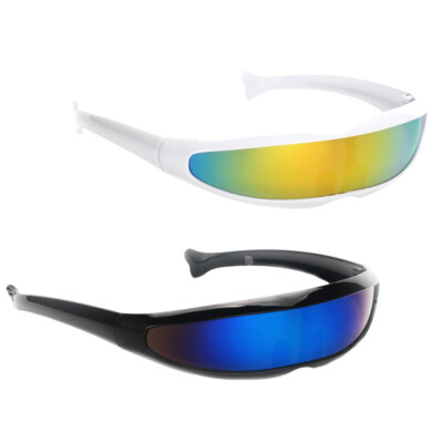 2x 80s Futuristic Shield Sunglasses Party Monoblock Visor Glasses