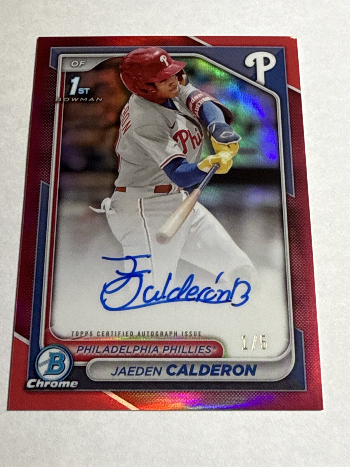 2024 1st Bowman Chrome True Red Refractor Jaeden Calderon Auto 1/5 SSP Phillies