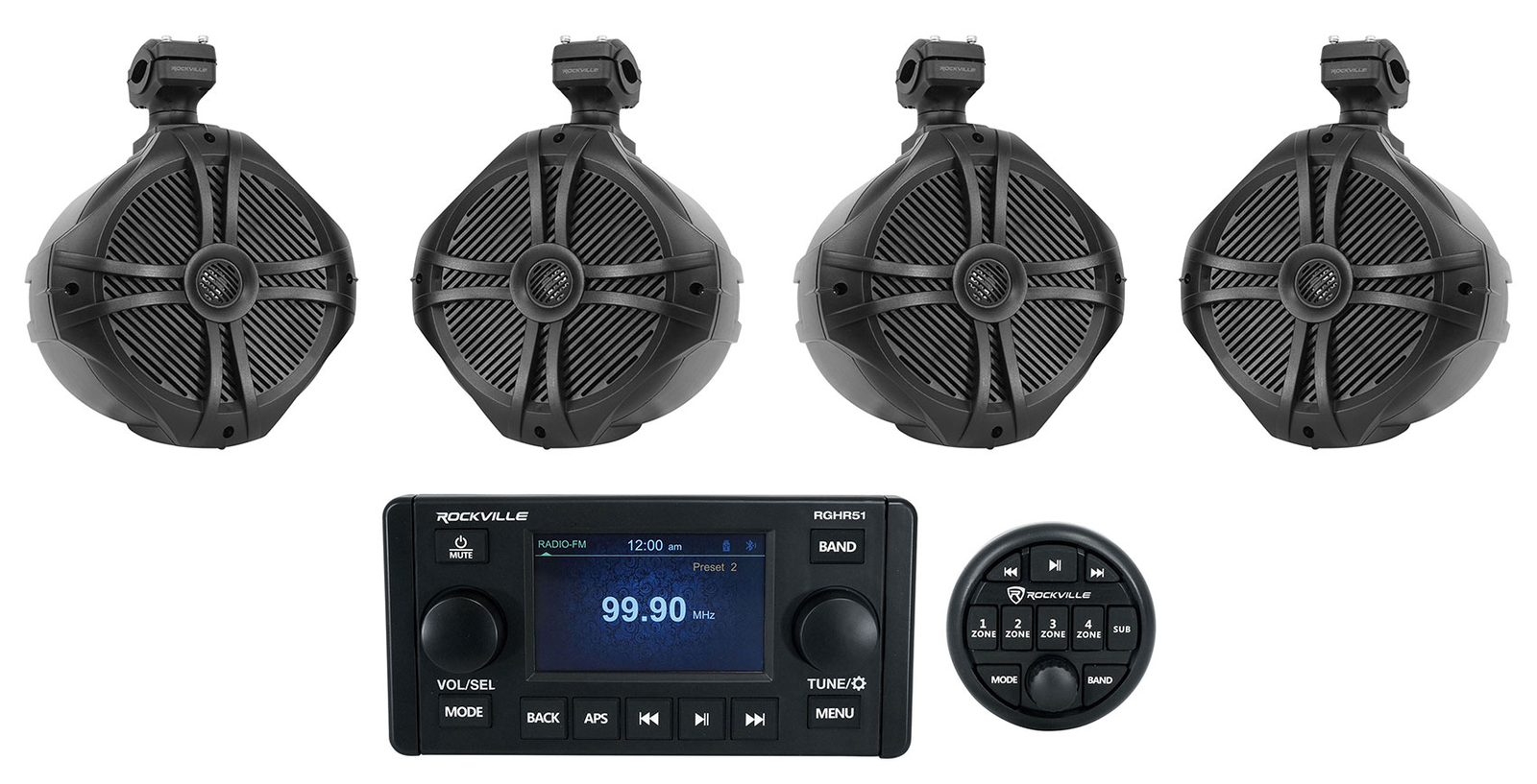 Rockville RGHR51 5-зонный морской Bluetooth-приемник 4 8 динамиков Black Tower