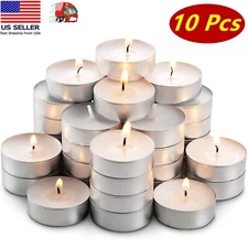 10 Tea Light Candles 3 hours Burn White Unscented Home Use Dripless