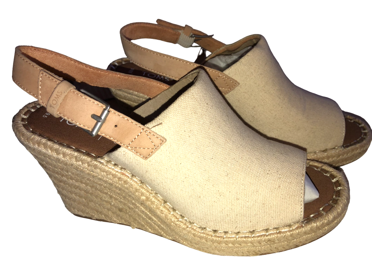 NWT Toms Size Womens Monica Natural Oxford Sandal Wedge 4