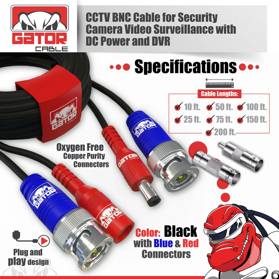 CCTV BNC Video Power Extension Cable For Security Camera DVR System HD - Image 4 of 4