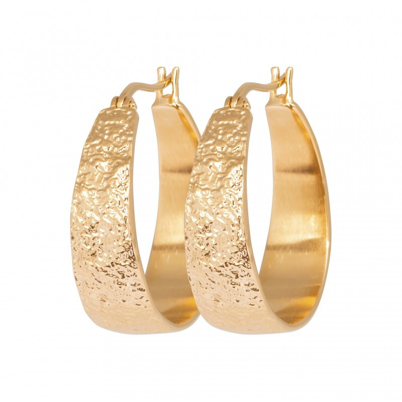 Boucles d'oreilles créoles large martelé plaqué or 18 carats 750/000