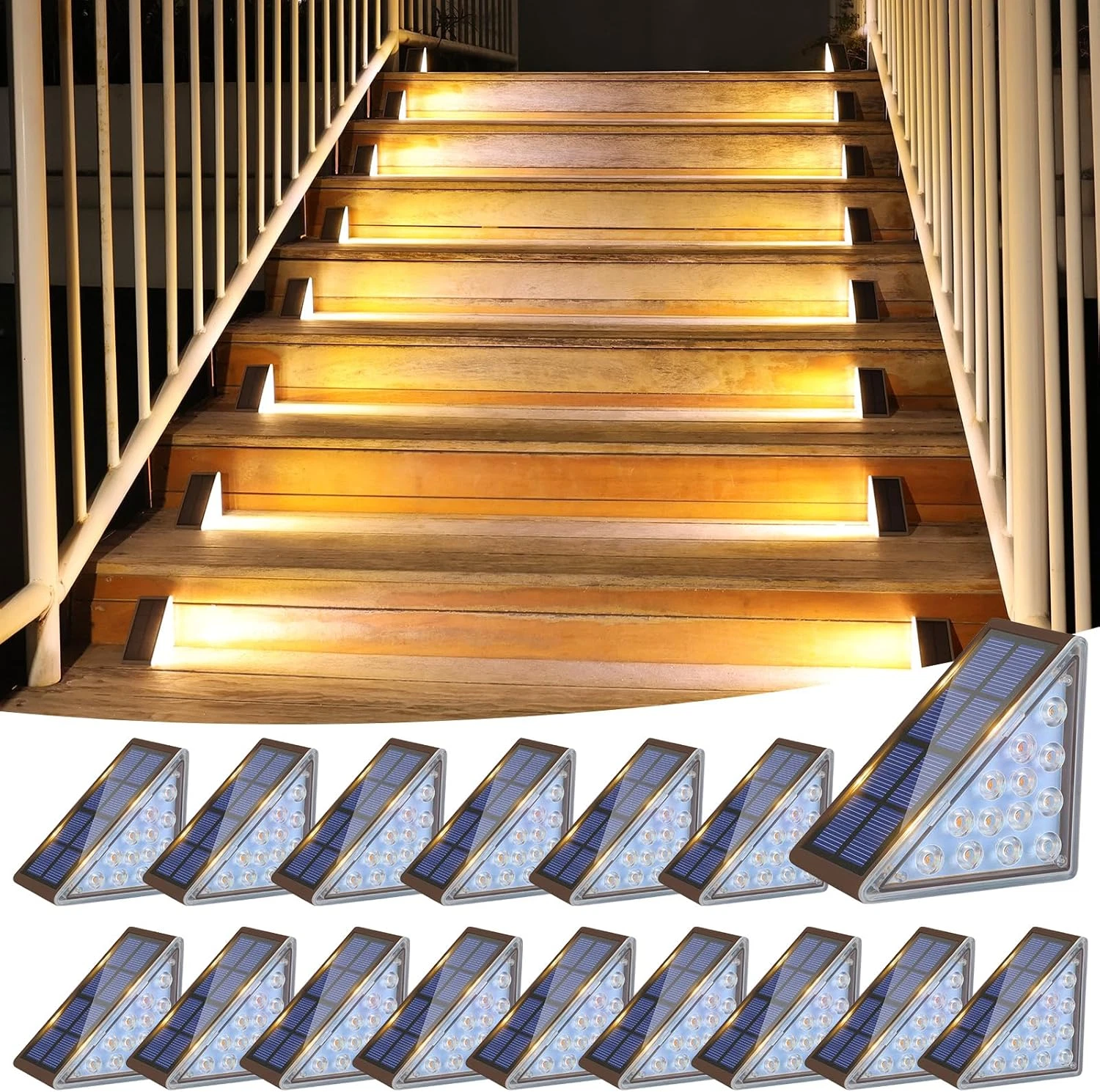 16 Pack Solar Step Lights - Waterproof LED Outdoor Stair & Deck Lighting