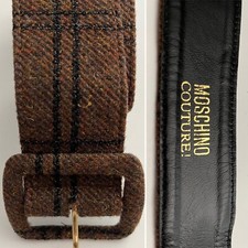 Vtg Couture Belt MOSCHINO Brown Wool Leather Lined Women Size 44 European