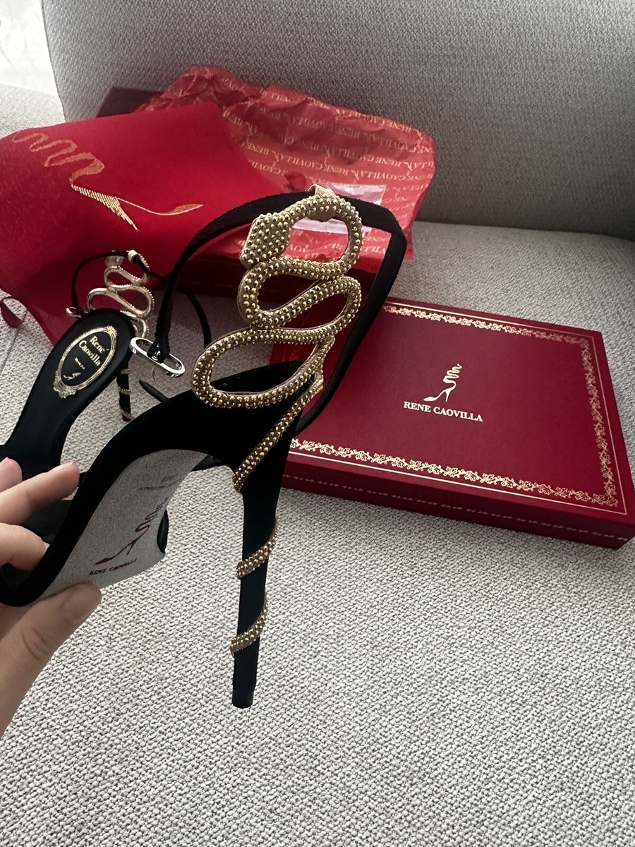 René Caovilla ゴールド スネークサンダル 381/2 Jeweled MARGOT BLACK JEWEL SANDALS SNAKE | Rene Caovilla®