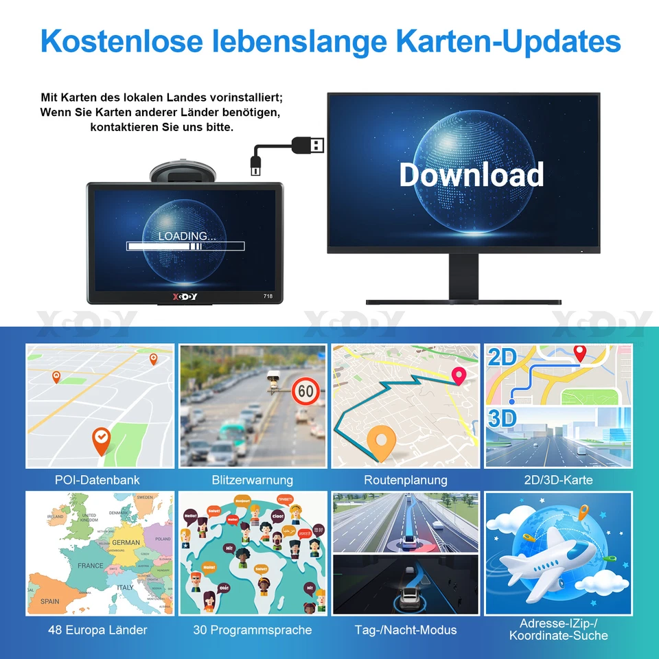 XGODY 718 7'' Zoll GPS Navigation Navigationsgerät PKW LKW Navi 2D3D Karten 16GB - Bild 3 von 4