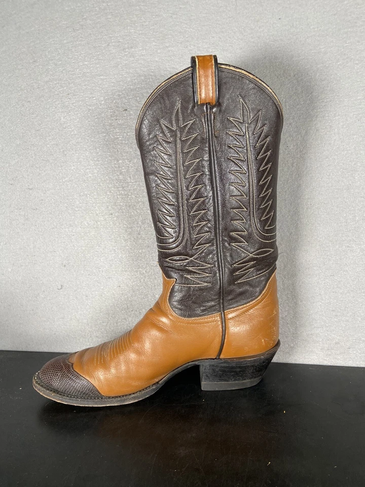 VTG Tony Lama Cowboy Western Boot Peanut Brittle Teju Lizard Toe Cap Cognac 10 A - Image 2 of 4