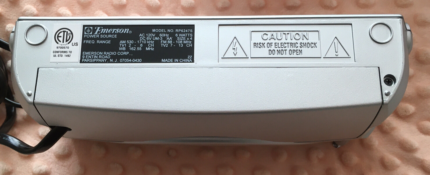 Emerson Instant Weather TV Sound Am/fm Portable Radio Model RP6247S for ...