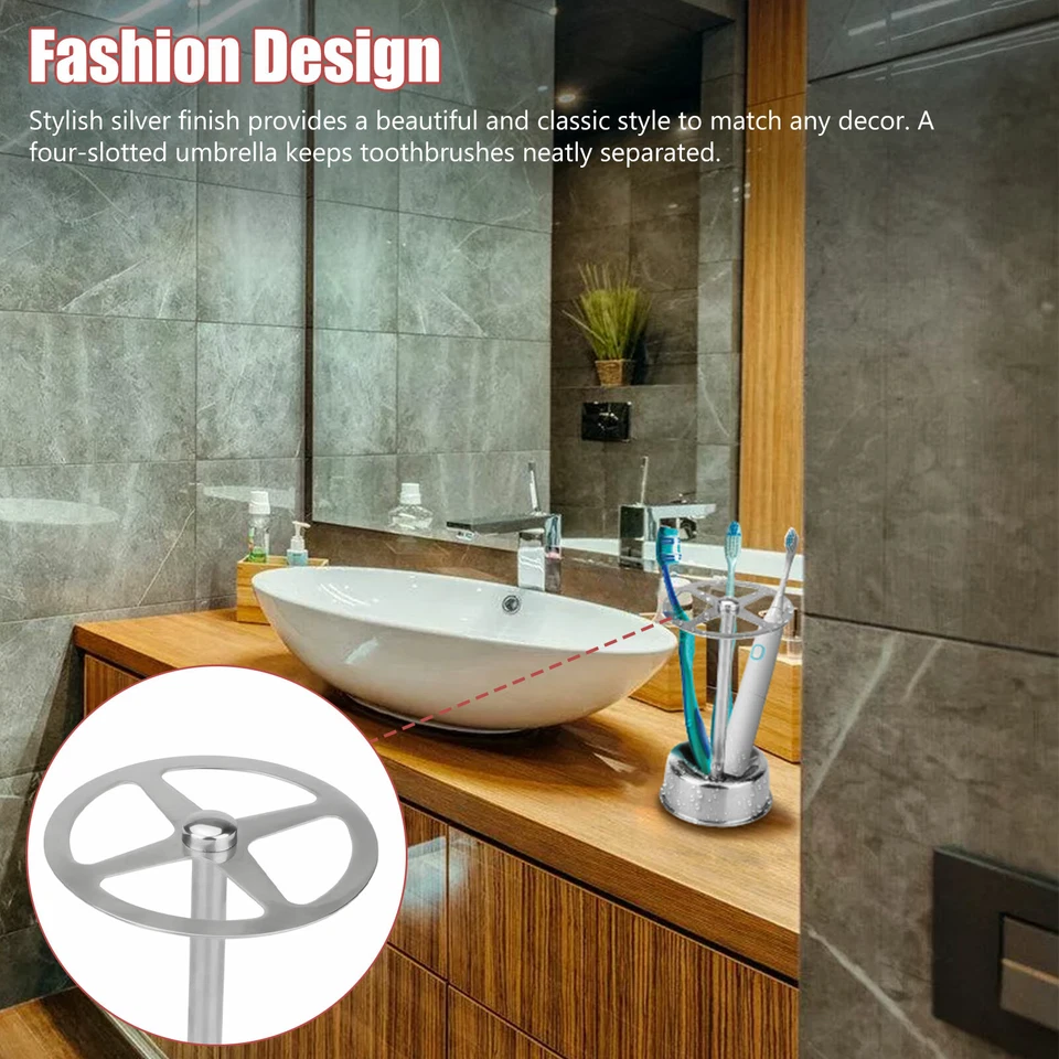Stainless Steel Toothbrush Holder Toothpaste Stand Bathroom Organizer Freestand - Image 2 of 4