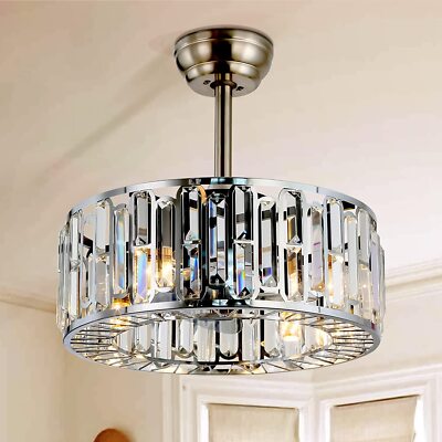 18'' Industrial Cage 3 Speed Ceiling Fan Remote Bladeless 4-Lights Chandelier
