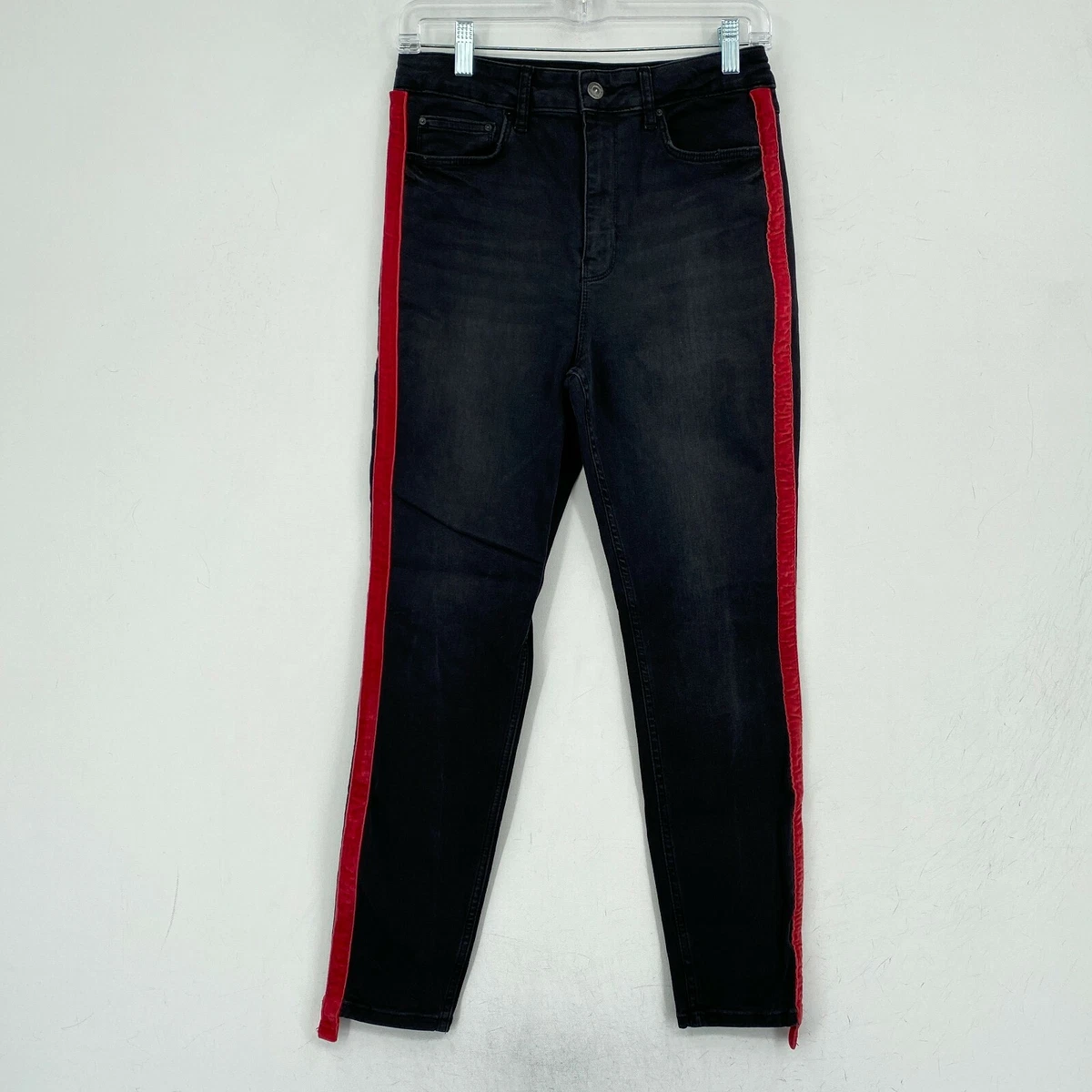 Zara black jeans with shop red stripe