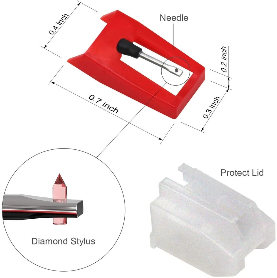 3 agujas de cartucho de repuesto Diamond para tocadiscos para fonografía Crosley EE. UU. Foto 4 de 4