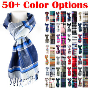 Cashmere and 100/% soft Lambs Wool Plaid Tartan Winter Scarf for Men and Women Blue Plaid