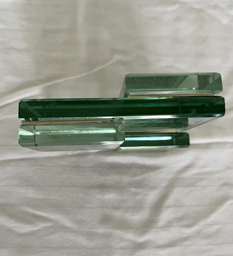 Treasured Memories STACKED GREEN GLASS Cube Photo Holder Frame Modern Sculpture - Picture 7 of 8