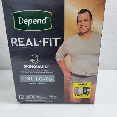 Depend Men's Real Fit Underwear Size L-XL New Color Gray 12 Pack 5724-4Clo3
