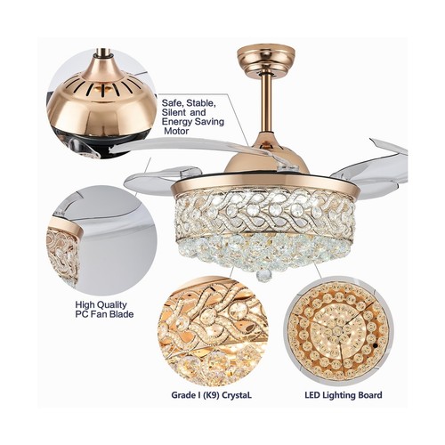 DuMaiWay 48" Crystal Ceiling Fan with Light and Remote Control, Crystal Chand... - Picture 3 of 6