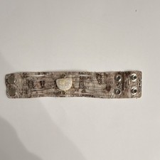 Handcrafted Wide Brown Leather Cuff Bracelet Snap Closure Asymmetrical Shape