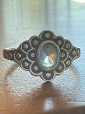 Vintage Sterling Silver Ring with Blue Glass Stone Size 7.25 Floral Setting
