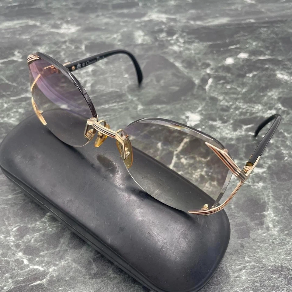 Vintage Christian Dior Sunglasses Model 2289-49 Gold Black Frame Stylish - Image 2 of 4