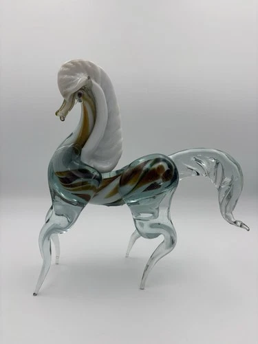 Vintage Murano Style Art Glass Horse Figurine 8” Tall Hand Blown Italy Style
