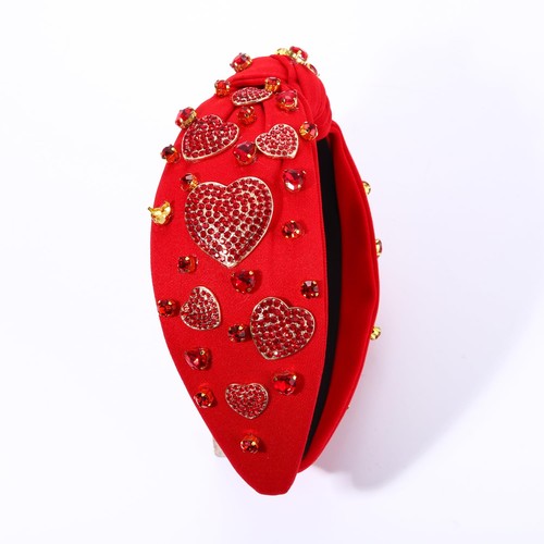 Red Heart Valentine's Day Knotted Headband Beaded Rhinestone Crystal - Picture 5 of 5