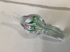 LARGE ST. CLAIR ART GLASS TEARDROP BOTTLE STOPPER PINK GREEN WHITE FITS 1”