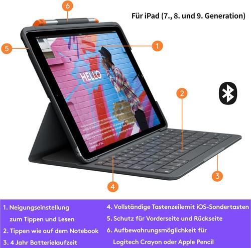 Logitech SLIM FOLIO iPad Keyboard Case 10.2 Inch, QWERTZ German Layout - Graphit - Picture 8 of 8