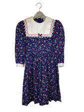 Ruth of Carolina Confetti Dress Party Collared Swing Navy Blue Girls Size 8 Vtg